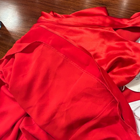 STAUD Ashanti Asymmetric Off Shoulder Red Rose Gown - Picture 12 of 14